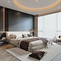 Modern Bedroom Interior Design With Dark Walls Light Bed Curtains And Area Rug