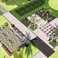 Scenic Green Park Landscape With Lawns Trees Paths And Architectural Structures 3d model