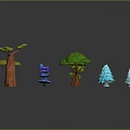 3D Rendered Cartoon Style Trees With Various Colors And Different Shapes