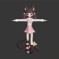 Game and Movie Character With Pink Cat Ears Twin Tails White Top And Pink Skirt