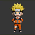 Cartoon Man With Yellow Spiky Hair And Headband In Orange Outfit Standing Pose