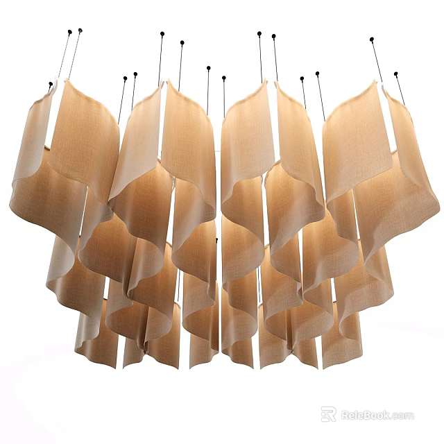 Modern Fabric Chandelier With Wavy Beige Layers Hanging In Contemporary Design 3d model 
