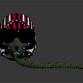 Red Blue White Striped Astronaut Helmet With Visor And Green Breathing Tube