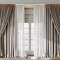Elegant Beige Curtains With White Sheer Panels And Tiebacks For Window