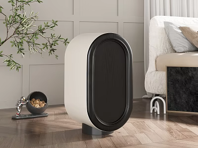 Modern Bedside Table With White And Black Wooden Finish And Green Plant Decoration 3d model