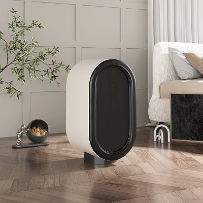Modern Bedside Table With White And Black Wooden Finish And Green Plant Decoration 3d model