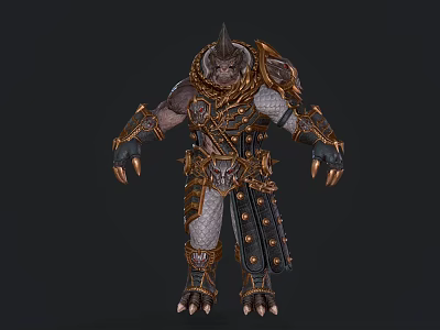 Mythical Horned Creature In Ornate Armored Scaled Outfit With Clawed Hands 3d model