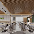 Modern Cafeteria Interior With Wooden Ceiling And Chairs 3d model