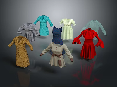 Various Colored Dresses And Tops With Different Styles Including Long Sleeves Belted And Bell Sleeves 3d model