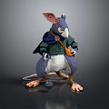 Anthropomorphic Rat 3D Character Model With Green Coat Scarf Yellow Bag Big Ears Standing Pose