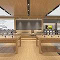 Modern Digital Store Interior With Huawei Logo Display Laptops And Headphones On Wooden Tables