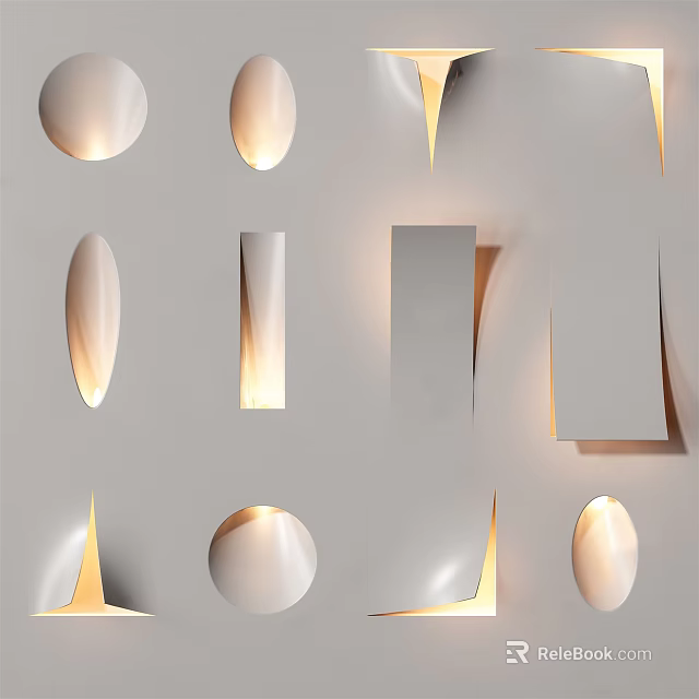 Modern Wall Lamps With Diverse Shapes And Warm Lighting On Gray Wall 3d model 