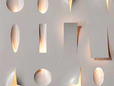 Modern Wall Lamps With Diverse Shapes And Warm Lighting On Gray Wall 3d model
