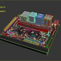 Computer Circuit Board With PCIe Slot Multiple Chips And Electronic Connectors 3d model