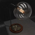 Modern Table Lamp With Transparent Globe Shade Edison Bulb Wooden Base And Gear Decorations