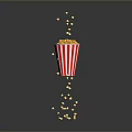 Fresh Popcorn in Red and White Striped Paper Cup Spilling on Dark Background