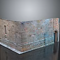 Scenic Landscape of Ancient Brick Ruin with Weathered Walls Arched Doorway and Small Window
