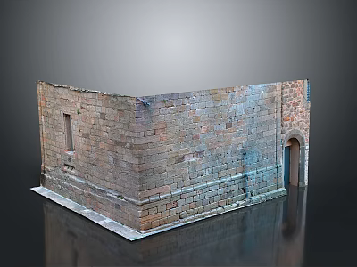 Scenic Landscape of Ancient Brick Ruin with Weathered Walls Arched Doorway and Small Window 3d model