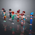 Multiple Cartoon Characters With Different Hairstyles And Various Outfits Standing In A Line Arms Outstretched