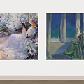 Classical Portrait Paintings Of Elegant Women In Indoor Scenes On Wall