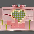 Pink Check in Photo Spot With Illuminated Heart Gift Boxes And Green Ribbons Bow