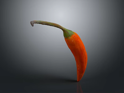 Fresh Orange Chili Pepper With Green Stem And Curved Shape On Gray Background 3d model