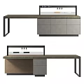 Modern Bar Counter Design With Gray Top Black Frame And Wooden Cabinets
