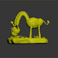 Cartoon Game Character Giraffe With Yellow Brown Spots Big Blue Eyes And Green Grass Base