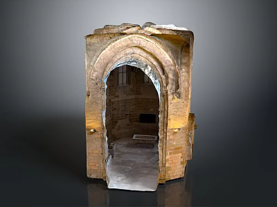 Ancient Stone Arch Ruin Structure With Brick Carvings Interior Steps And Lighting 3d model