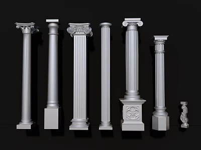 Various Classic Roman Columns With Ornate Designs And Architectural Details 3d model