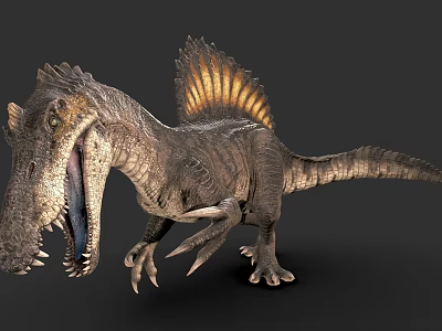 Fierce Spinosaurus Dinosaur 3D Render With Open Mouth Sharp Teeth Sail And Claws 3d model