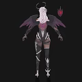 Fantasy Woman With Purple Wings Feathered Headpiece And Black Purple Outfit Standing Pose