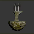 Cartoon Floating Island Scene With Green Grass Stone Stairs Columns And Statues