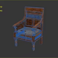 Wooden Single Sofa With Intricate Carved Armrests Gray Cushion And Classic Design