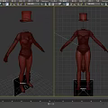 Red And Black Spliced Bodysuit With Long Sleeves And Red Top Hat