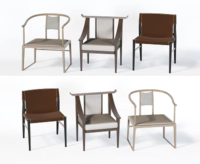 Modern Armchairs In Various Styles With Woven Backrests And Upholstered Seats 3d model