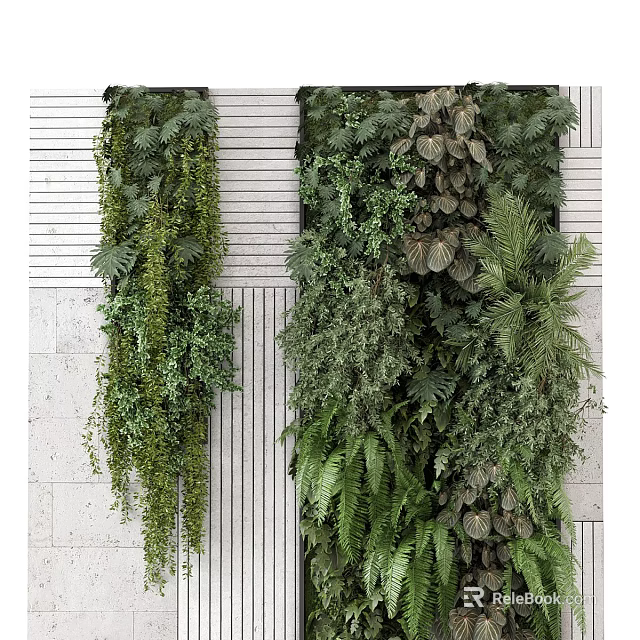 Indoor Living Plant Wall With Diverse Foliage And Lush Green Hanging Plants 3d model 