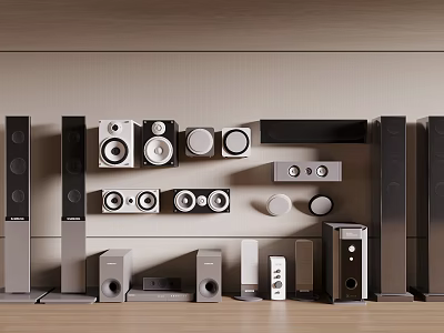 Modern Headphones And Speakers Collection With Floor Standing Bookshelf And Subwoofer Units 3d model