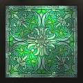 Intricate Carved Window With Detailed Floral Patterns And Stained Glass Design