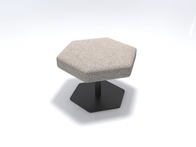 Modern Hexagonal Bar Stool With Light Gray Fabric Seat And Black Metal Base 3d model