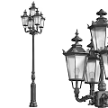 Classic Outdoor Street Lights With Decorative Lamp Posts And Glass Shades