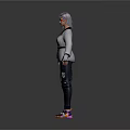 Game Movie Character With Purple Hair Wearing Gray Coat Black Belt Dark Pants Colorful Shoes
