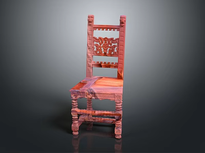 Red Vintage Accent Chair With Intricate Carved Details And Classic Design 3d model
