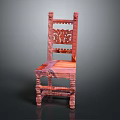 Red Vintage Accent Chair With Intricate Carved Details And Classic Design