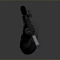 Black Tactical Submachine Gun Held By Gloved Hand On Reflective Surface 3d model