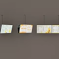 Three Hanging TVs With Menu Information Displays On Brown Wall Background