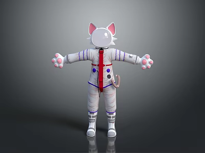 Cat Character In Astronaut Suit With Red Tie Purple Buttons And Striped Design 3d model