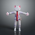 Cat Character In Astronaut Suit With Red Tie Purple Buttons And Striped Design