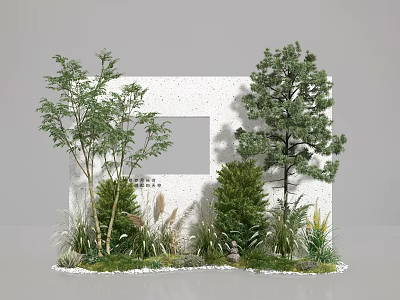 Plant Combination Featuring Various Trees Shrubs And Grasses By White Wall 3d model