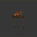 Assorted Fresh Fruits In Basket On Wooden Table With Wine Bottle